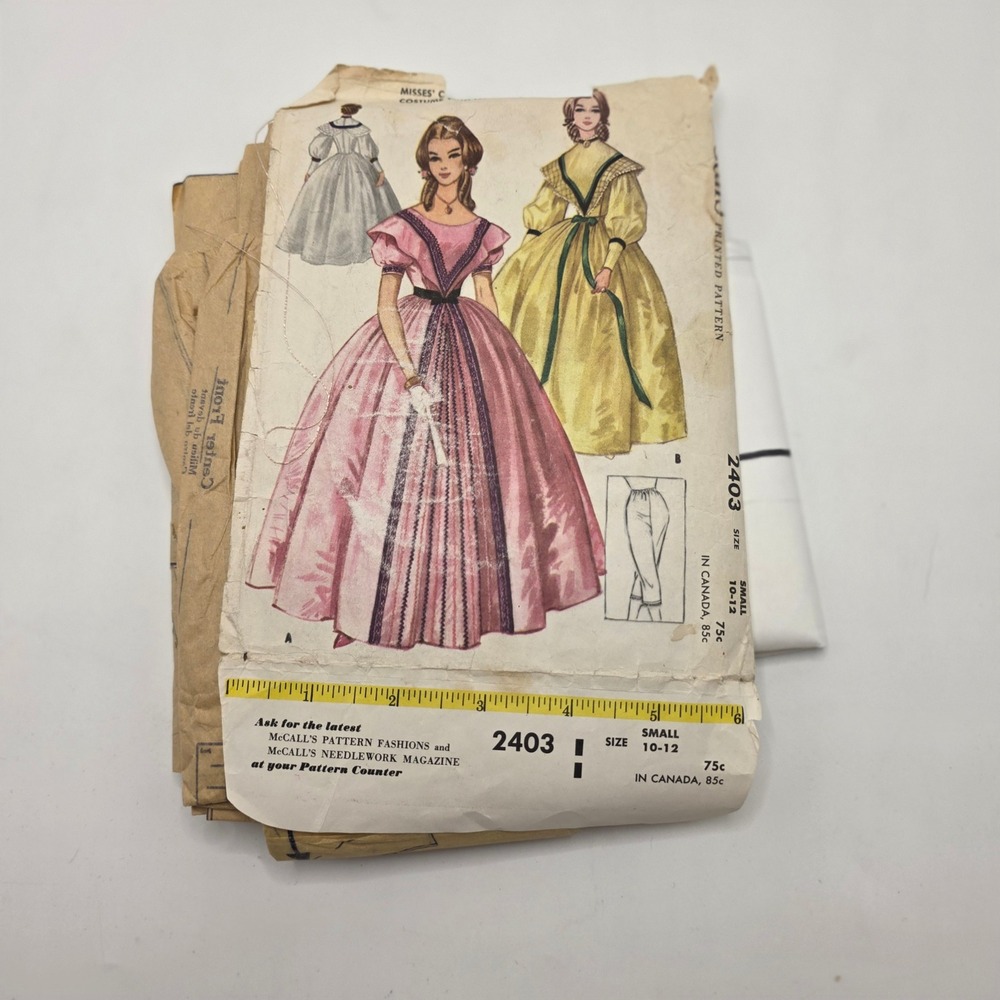 McCall's 2403 Sewing Pattern 1960 Misses Costume Gown Pantalets Victorian 10-12